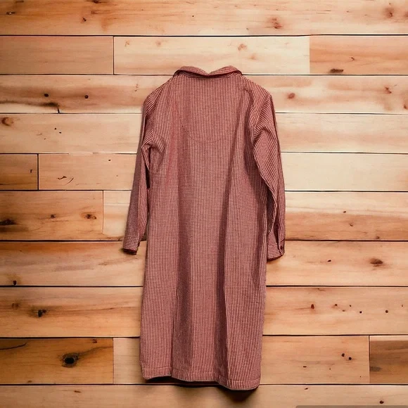 Handmade Red & White Checkered Flannel Nightgown Pockets Floral Medium/Large - Picture 2 of 8